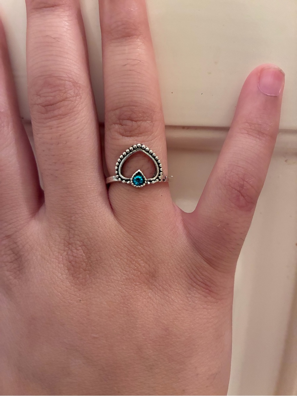 Antique Vintage Heart Ring Size Silver Tone Blue Stone Fashion Jewelry Midi